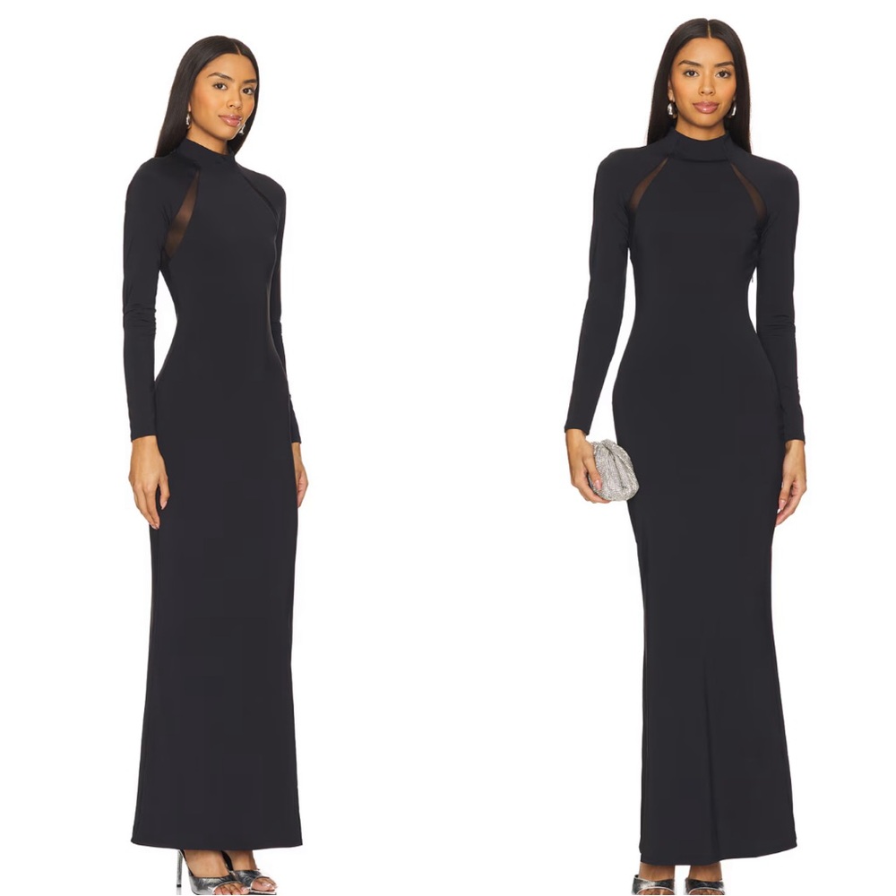 SEROYA Krystal Maxi Dress With Mesh Paneling in Black